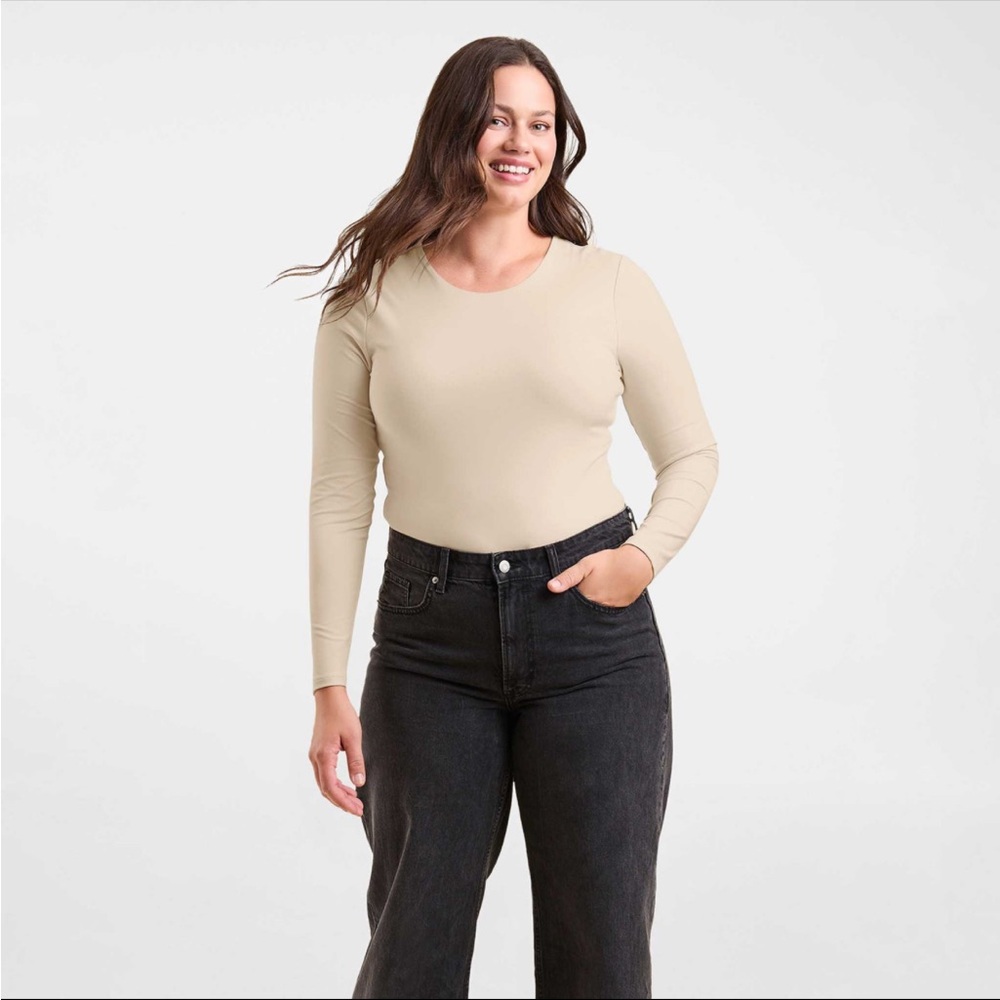 Nuuds brand Women's bone color Long Sleeve crewneck bodysuits